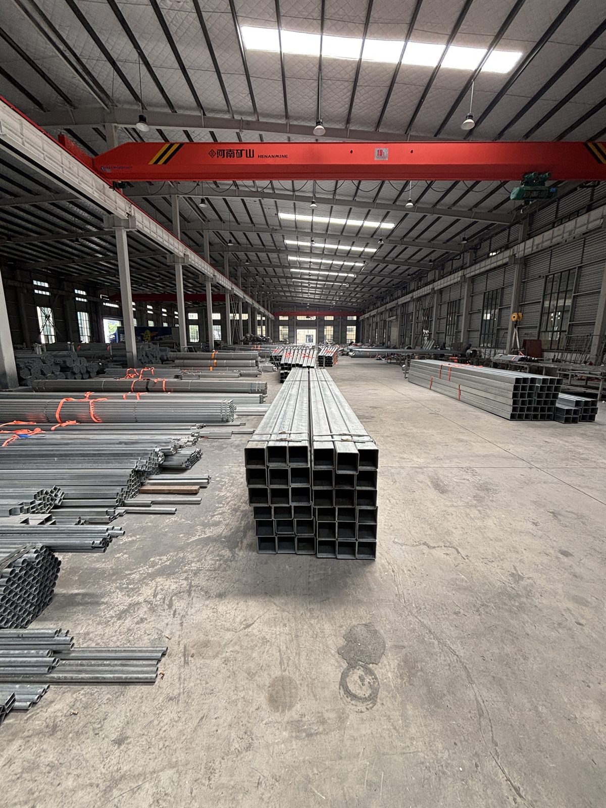 Square galvanized steel tube stock inside greenhouse factory